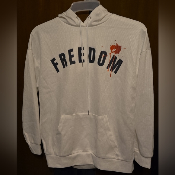 Source Unknown Other - Freedom Waffle Knit Hoodie With A Blood Stain in White, Men's M